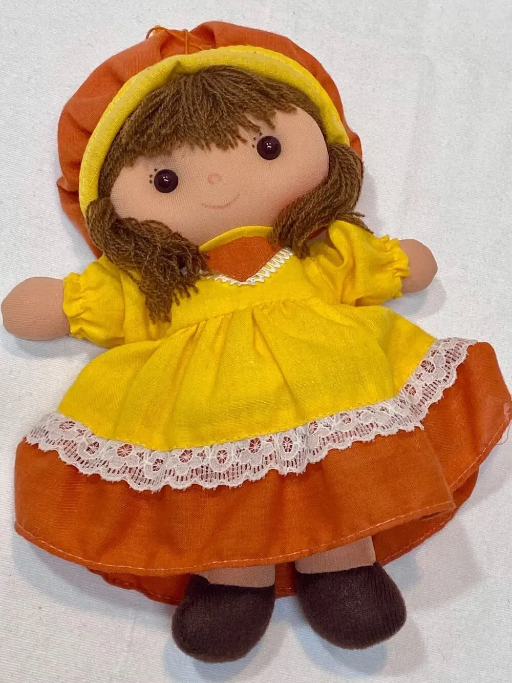 KAMAR 'Amanda' Stuffed Doll Girl In Orange Yellow Dress Vintage 8